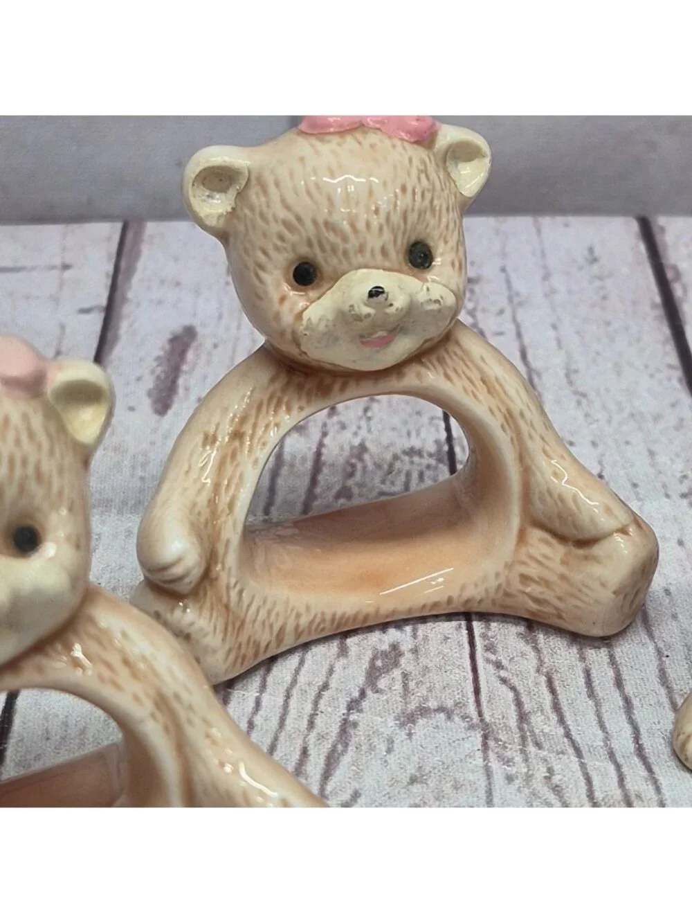 Bear Napkin Ring Holders Lot of 4 Ceramic‎ Brown~Boy Girl